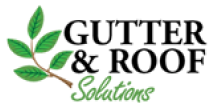 A green background with the words gutter and roof solutions written in black.
